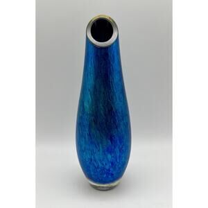 Tim Lazer Iridescent Blue Confetti Art Glass Vase 9” Vintage Signed & Dated 1991